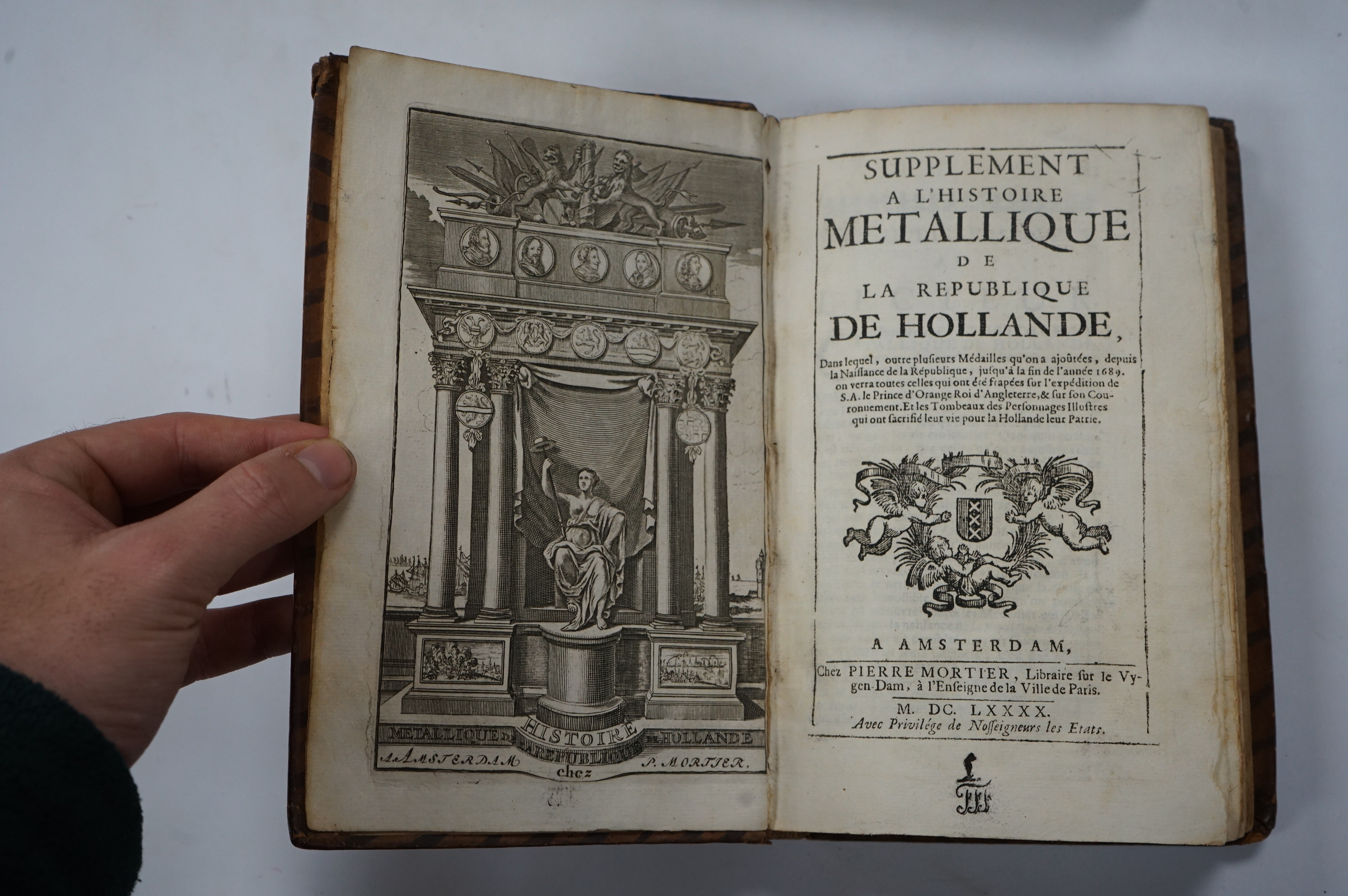 Bizot, Pierre - Histoire Métallique de la Republique de Hollande. Nouvelle Edition augmentee de 140 medailles, 3 vols, Amsterdam: Pierre Mortier, 1688-90, contemporary full calf.